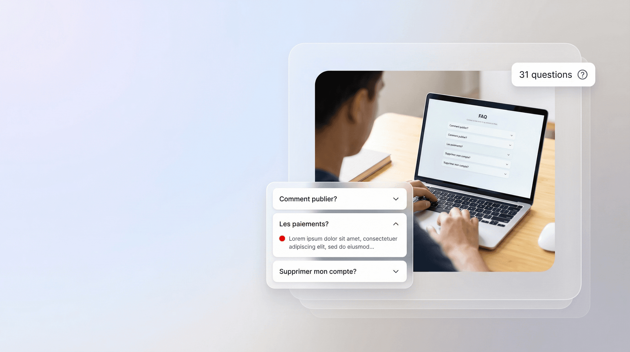 Interface FAQ de PolyMarket avec questions et réponses